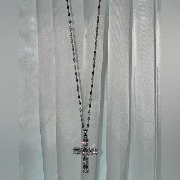B. Collective Silver & Stone Cross Pendant Necklace (Boutique) | SAMPLE SALE - Picture 1 of 6